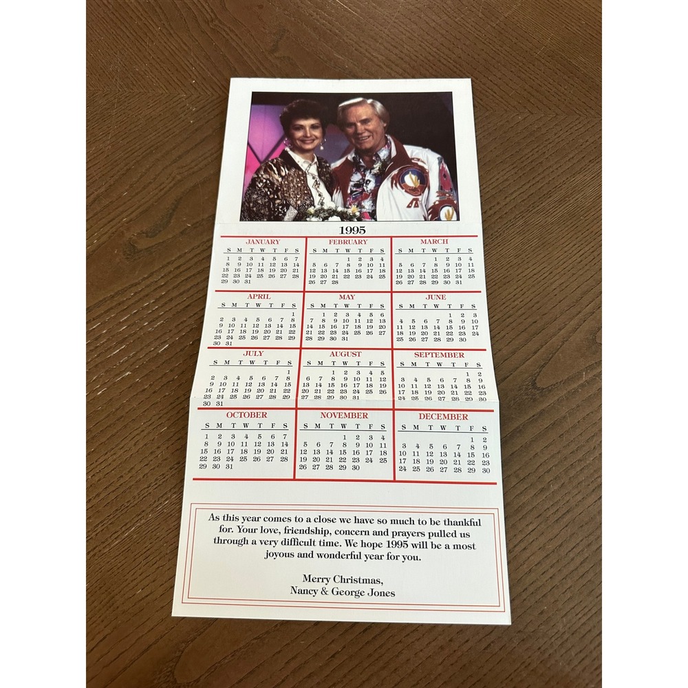 Vtg 1995 George Jones Nancy Christmas Calendar Card Country‎ Music Memorabilia